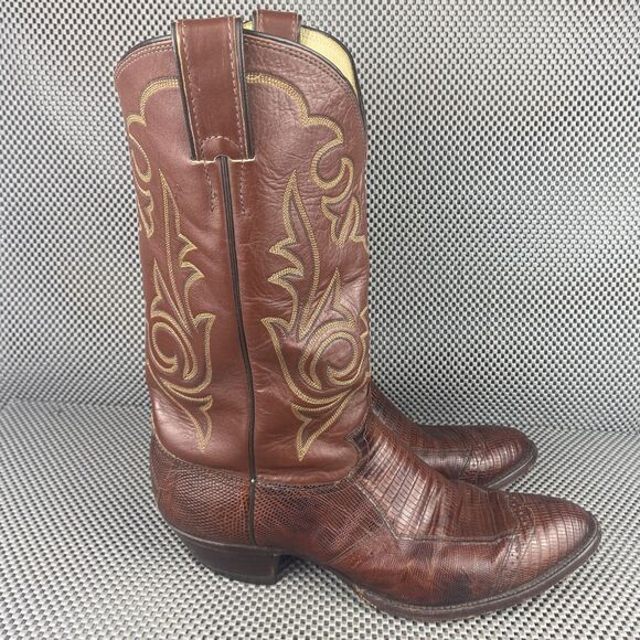Vintage Justin Cowboy Boots Mens Size 11 D Brown Exotic Skin Western Pull On main image 11